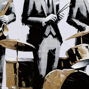 Pintura al Óleo Moderna de Banda de Jazz sobre Lienzo con Detalles en Dorado para Ramadán y Bodas, Arte Pop con Marco de Madera, Pintura Decorativa de Pared - Product Image 4