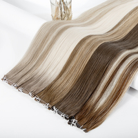 Extensiones de Cabello Humano Virgen, Trama Doble, Cabello Liso Remy, Tejido Fino Invisible para Salón, Longitud de 16 a 24 Pulgadas