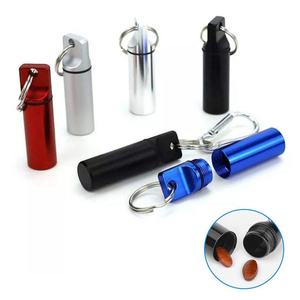 Factory Direct logo Print Waterproof Aluminum <b>Pill</b> Box case Bottle Holder <b>Container</b> with Metal Keychain - Product Image 1