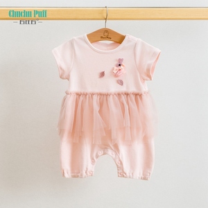 Tutina Estiva per Bambine in Pizzo Jacquard 100% Cotone di Alta Qualità, Traspirante, Antistatica, Ecologica, con Fiocco Cartoon, Lunghezza al Ginocchio - Product Image 2