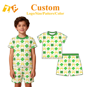<span class=keywords><strong>Tenue</strong></span> pour bébé fille Zhengpai en fibre de bambou, T-shirt à manches courtes et short, motif trèfle vert, collection printemps-automne - Product Image 1