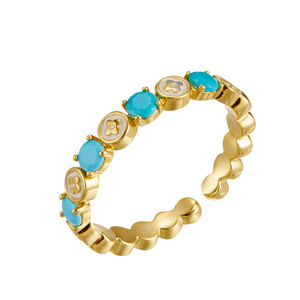 Adjustable Blue Turquoise Flower <b>Ring</b> With Prong Setting For <b>Stacking</b> Index Finger Jewelry Gift - Product Image 5