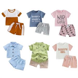 Conjuntos de Ropa Infantil de Algodón Modal Sin Marca, Pijamas Casuales Lisos, Camiseta de Manga Corta y Pantalones Cortos, Ropa de Casa Ligera de Verano - Product Image 1