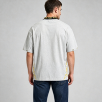 Chemises à manches courtes gris brodées à boutons, style streetwear oversize, respirantes, col montant pour hommes
