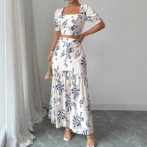 Robe d'été vintage imprimée à col carré et manches courtes pour femme, style transfrontalier Europe États-Unis, nouvelle collection - Product Image 3
