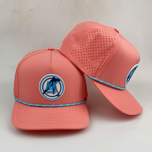 White <b>Waterproof</b> Laser Cut Hole Sports Running Cap Custom Embroidery Logo Rubber Patch Mens Rope Polyester Performance <b>Hat</b> - Product Image 4