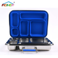 Boîte à lunch en acier inoxydable à 5 compartiments, boîte à lunch étanche pour enfants et adultes, boîte à bento