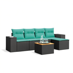 Set di divani da giardino in polyrattan nero da 6 pezzi con cuscini, mobili da giardino, posti a sedere all'aperto, design contemporaneo - Product Image 1