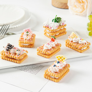 Simulated cream-filled cookie snack food model dessert <b>table</b> ornament student backpack decoration pendant - Product Image 1