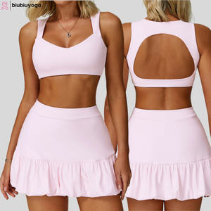 2025 musim panas wanita cepat kering pakaian atletik bernapas untuk tenis berlari & Gimnastik-telanjang merasa Bra Yoga & rok Set - Product Image 1