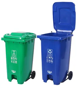 批发240L户外塑料脚踏板轮式垃圾桶踏板垃圾箱重型塑料垃圾箱