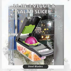 Cortador manual de patatas tipo mandolina 16 en 1, prensa de ajo, cortador de verduras para ensaladas, picador de verduras, rallador - Product Image 5