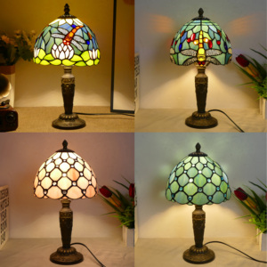 Petite <span class=keywords><strong>lampe</strong></span> de table <span class=keywords><strong>Tiffany</strong></span> perle style <span class=keywords><strong>libellule</strong></span> W8H14 pouces, bureau chambre tête de lit salon meuble TV atmosphère lumière - Product Image 2