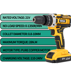 Kit de perceuse sans fil 21V, deux batteries Li-Ion 1.3AH, chargeur rapide, perceuse 3/8'', embrayage 24 positions, éclairage de travail LED, vitesse variable - Product Image 3