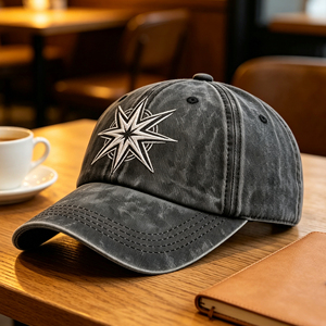 หมวกเบสบอลผ้าฝ้ายวินเทจแบบ 6 แผง ปักลายดาวพร้อมเข็มทิศ ปรับขนาดได้ เหมาะสำหรับกอล์ฟ เดินป่า วิ่ง และกีฬากลางแจ้ง - Product Image 5