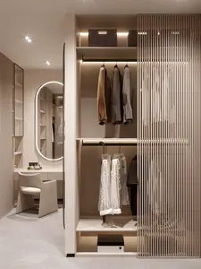 Armoire de chambre à coucher en bois moderne de luxe avec portes laquées, design autoportant, gain de place, grande capacité de rangement, appartement, bricolage - Product Image 3