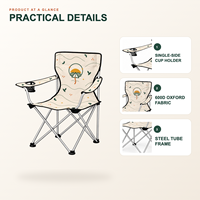 Chaise d'extérieur robuste pliable avec accoudoirs, porte-gobelet et motif logo personnalisé pour le camping familial (vente en gros)