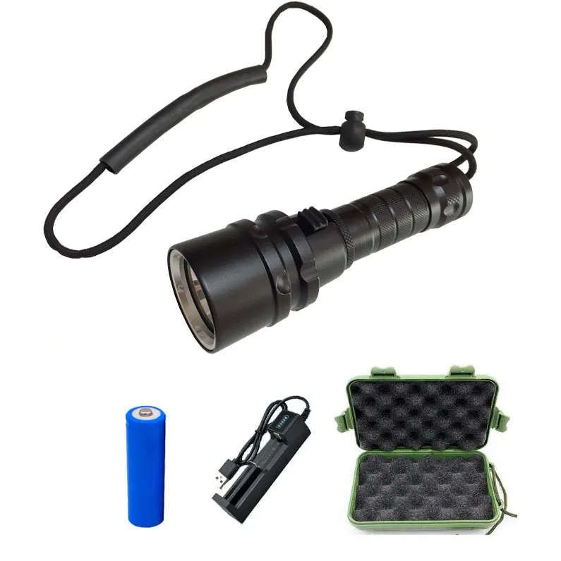 QXMOVING Dive Torch Professional Rechargeable 100m Underwater Waterproof Diving Powerful Flashlight Lanyard Super Bright