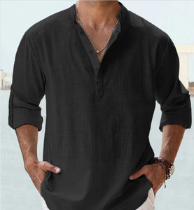 Fitspi <strong>Men</strong> Summer Cotton <strong>Shirt</strong> Casual Stand Collar Loose Fit <strong>Mens</strong> Solid Color <strong>Grandad</strong> <strong>Shirt</strong> Plus Size Tops In Stock - Product Image 6