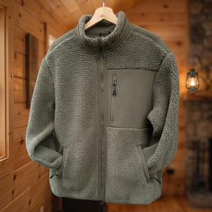 Winter Men's Casual Eco-Friendly <b>Fleece</b> <b>Jacket</b> <b>with</b> Patchwork Pockets Sherpa <b>Lining</b> Hooded Zip Closure Factory Customized - Product Image 2