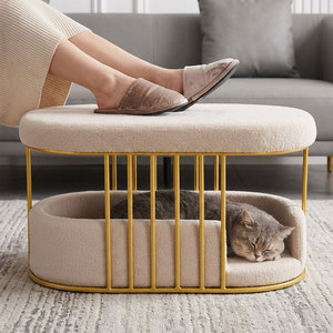 Cama para Mascotas de Doble Uso con Peluche Sintético, Cabina para Gatos con Varillas de Acero Resistentes, Cojín Acogedor para Dormir - Product Image 5