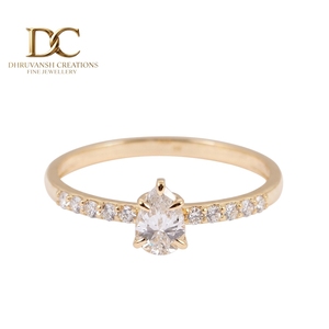 แหวนทองคำแท้ 14KT ดีไซน์สวยงาม ประดับเพชรเม็ดเดี่ยวทรงหยดน้ำและทรงกลมเจียระไนแบบบริลเลียนท์ พร้อมเพชรแล็บโกรว์ - Product Image 2