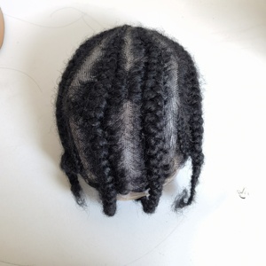 Base de encaje nudos Pop estilo Afro trenza cabello humano reemplazo tupé <span class=keywords><strong>para</strong></span> <span class=keywords><strong>hombres</strong></span> - Product Image 1