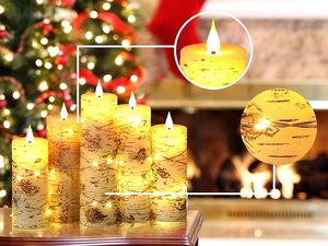 Velas LED sin Llama con Diseño de Corteza de Abedul, Luces Decorativas Integradas, Edición de Halloween, Navidad y Pascua, Control Remoto - Product Image 4