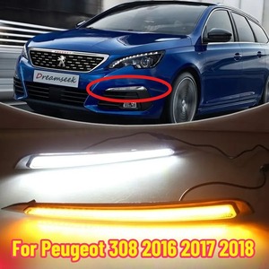 Feux de jour LED DRL pour Peugeot 308 2016 2017 2018 avec clignotants jaunes et feux antibrouillard - Product Image 1