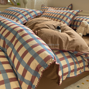 <span class=keywords><strong>Copripiumino</strong></span> in cotone Plaid inglese classico perno triangolare tecnica <span class=keywords><strong>blu</strong></span> rosso intreccio 4 in 1 Set di biancheria da letto in magazzino - Product Image 1