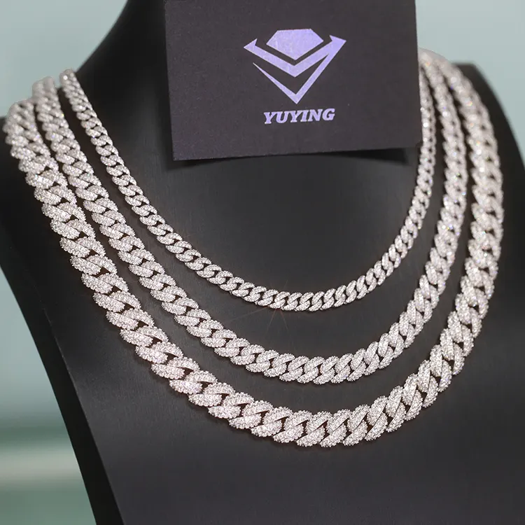 Đầy đủ Ice out mossanite Cuba Chuỗi 6mm 9mm chiều rộng 2 hàng S925 rắn bạc moissanite Cuba liên kết chuỗi hiphop Vòng cổ