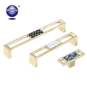 Poignées de meuble réglables en alliage d'aluminium style nordique avec coque en marbre pour commodes, armoires, tiroirs et garde-robes - 96mm 128mm - Product Image 1