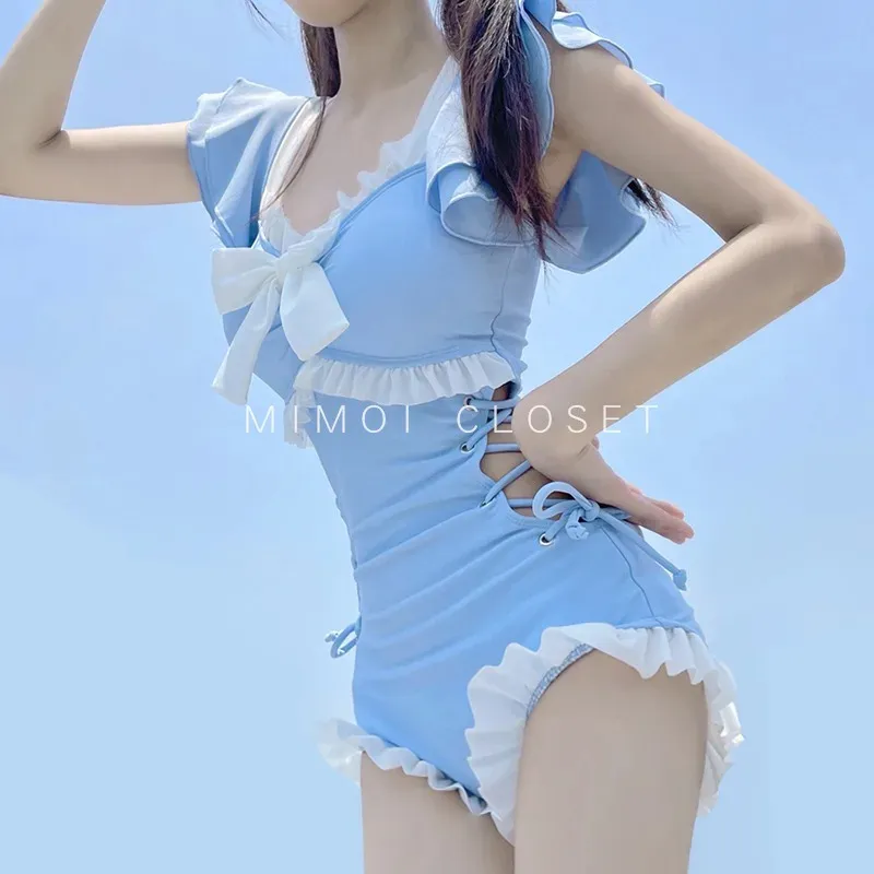 Kawaii 수영복 여성 원피스 모노 키니 섹시 푸시 업 2024 일본 한국 패션 수영복 소녀 패딩 비치웨어 제조 업체