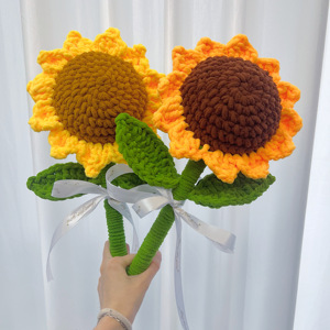 2025 Wool Knitted Sunflower Crochet Flower <b>Bouquet</b> Graduation Gifts for Students Bulk - Product Image 4