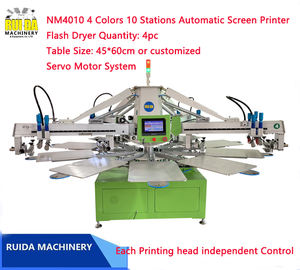 Équipement de sérigraphie, machines automatiques de sérigraphie textile à quatre couleurs avec <span class=keywords><strong>dix</strong></span> tables pour l'impression sur vêtements - Product Image 1