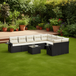 Black Pe <b>Rattan</b> Garden <b>Sofa</b> Set With Tempered Glass Outdoor Furniture 6 Seater Elegant Design - Product Image 2