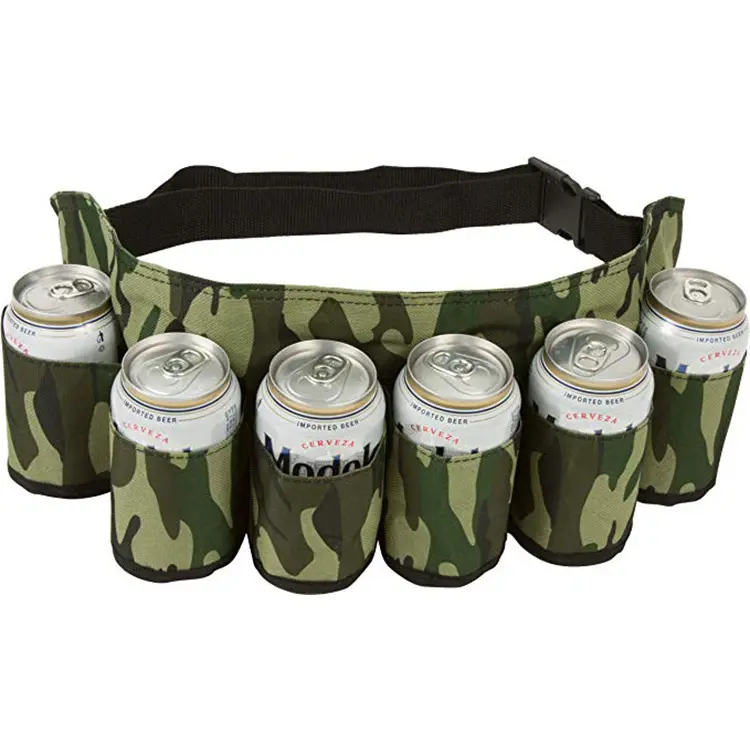 6 Can Drink Holder Beer Belt Hiking Bag with Waist Strap 6 Pack Beer Holder For Camping, Party, Festival Holiday,Game Night