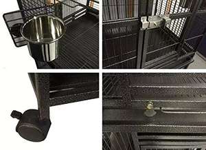 Çağdaş 190cm ikiz çift kuş kafesi papağan Aviary oyna çatı üst merdiven tekerlekler Metal demir çelik Pet House hayvanlar kafesleri - Product Image 5