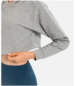 Sweat-shirt à capuche court en coton pour femme, haut court en tissu éponge français de haute qualité