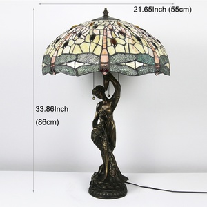 LongHuiJing American Pastoral Tiffany Bedroom <b>Bedside</b> Lamp Decorative <b>Table</b> Lamp European Mediterranean Warm Living Room Lamps - Product Image 2
