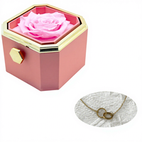 Boîte à bijoux octogonale rotative personnalisée avec rose éternelle et collier gravé - Cadeau de la Saint-Valentin et de Noël - Dropshipping
