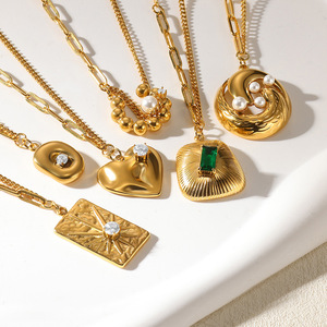 Nuevo Collar de Acero Inoxidable con Colgante Chapado en Oro de 18K, Estilo <span class=keywords><strong>Vintage</strong></span>, Delicado y Moderno, Joyería de Moda para Mujer - Product Image 1