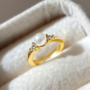 Bijoux de mode classiques, bague en zircon plaquée or 18 carats, imitation perle, anneaux délicats pour femmes - Product Image 5