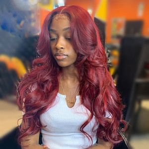 <span class=keywords><strong>Parrucca</strong></span> Europea e Americana da <span class=keywords><strong>Donna</strong></span>, Rosso Vino, Capelli Lunghi e Ricci con Grandi Onde - Product Image 1