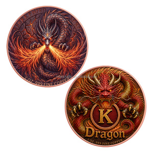 Pièce de monnaie commémorative en cuivre fin .999 de 1 oz, Dragon de feu, bête mythique en relief 3D, pièce de collection en métal, pièce de défi solide - Product Image 4