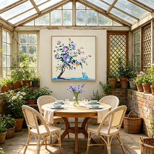 Tableau <span class=keywords><strong>mural</strong></span> minimaliste village côtier bleu canard impasto fait main déco maison hôtel villa - Product Image 5