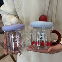 Taza de Vidrio con Diseño de Dibujos Animados, Linda y Hermosa, de Alto Valor Estético, Ecológica, Resistente al Calor, Taza de Agua para el Hogar, Estilo Inglés Creativo