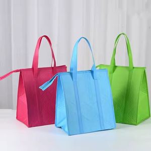 Sac isotherme réutilisable de grande taille en aluminium non tissé de haute qualité, sac à déjeuner portable, sac isotherme avec fermeture éclair - Product Image 4