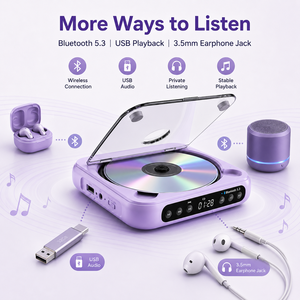 Lecteur de <span class=keywords><strong>CD</strong></span> portable pour l'apprentissage des langues, pour étudiants, enfants et seniors, avec fonction de répétition A-B, USB et audio 3,5 mm - Product Image 2