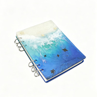 Carnet à spirale peint à la main avec motif vague océanique, journal à feuilles mobiles rechargeable pour l'étude quotidienne des étudiants, couverture personnalisable disponible